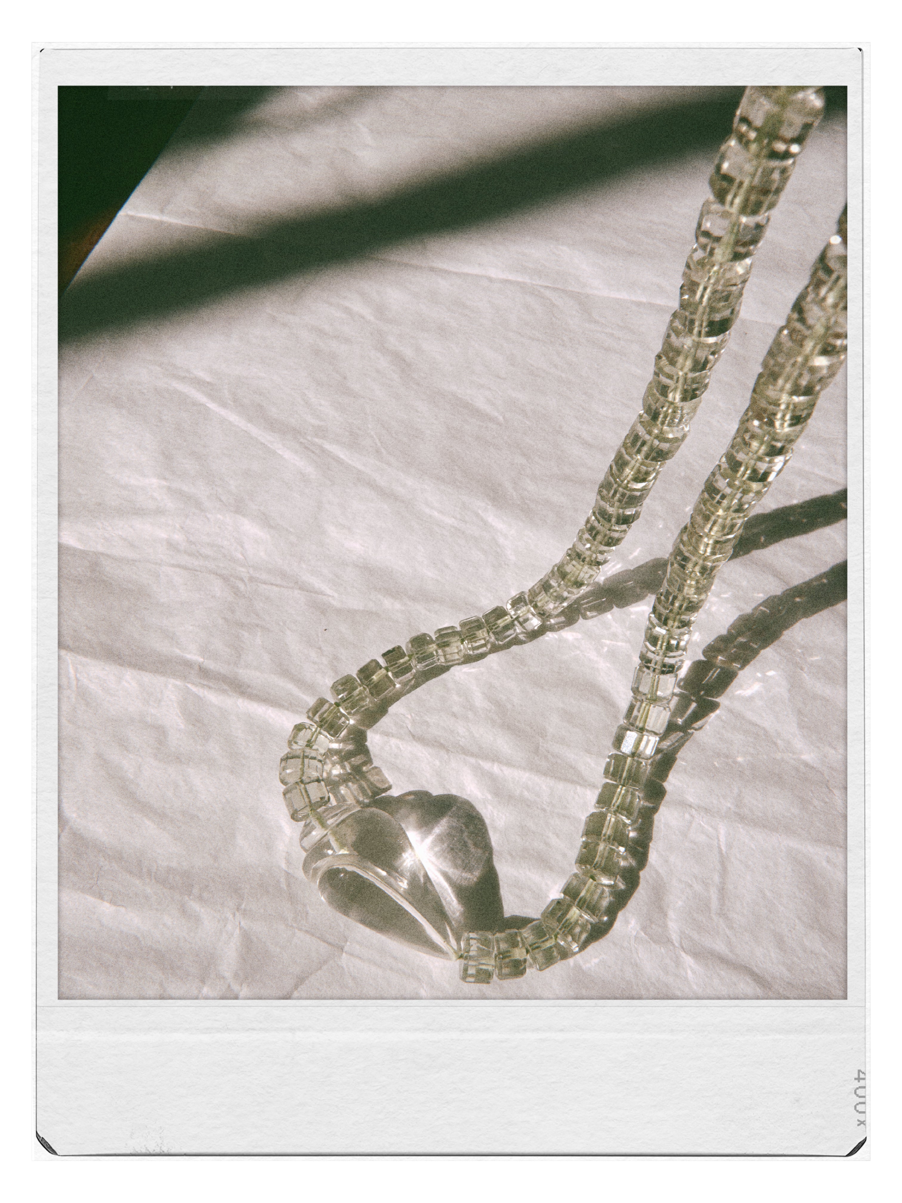 Green Amethyst and  Hand-Carved Rock Crystal Shell Necklace