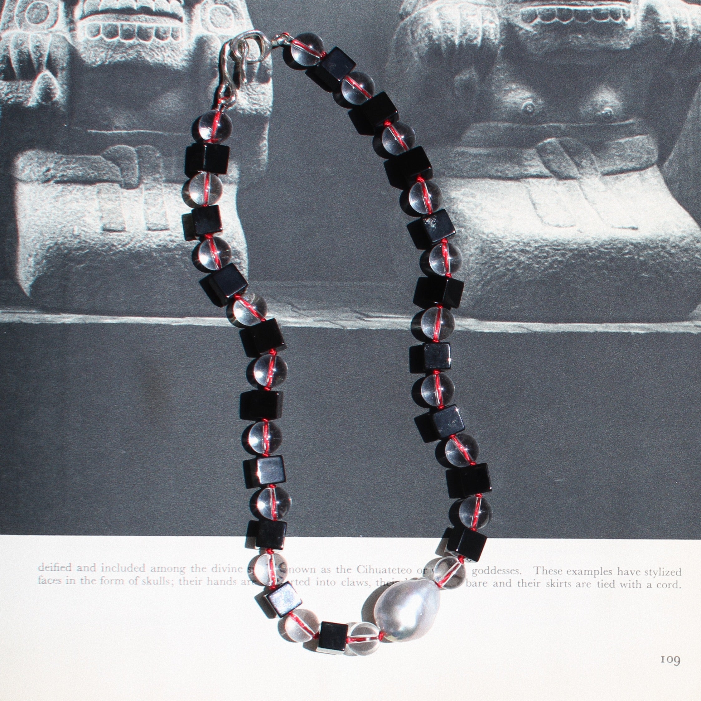 Onyx, Rock Crystal and Baroque Pearl Necklace
