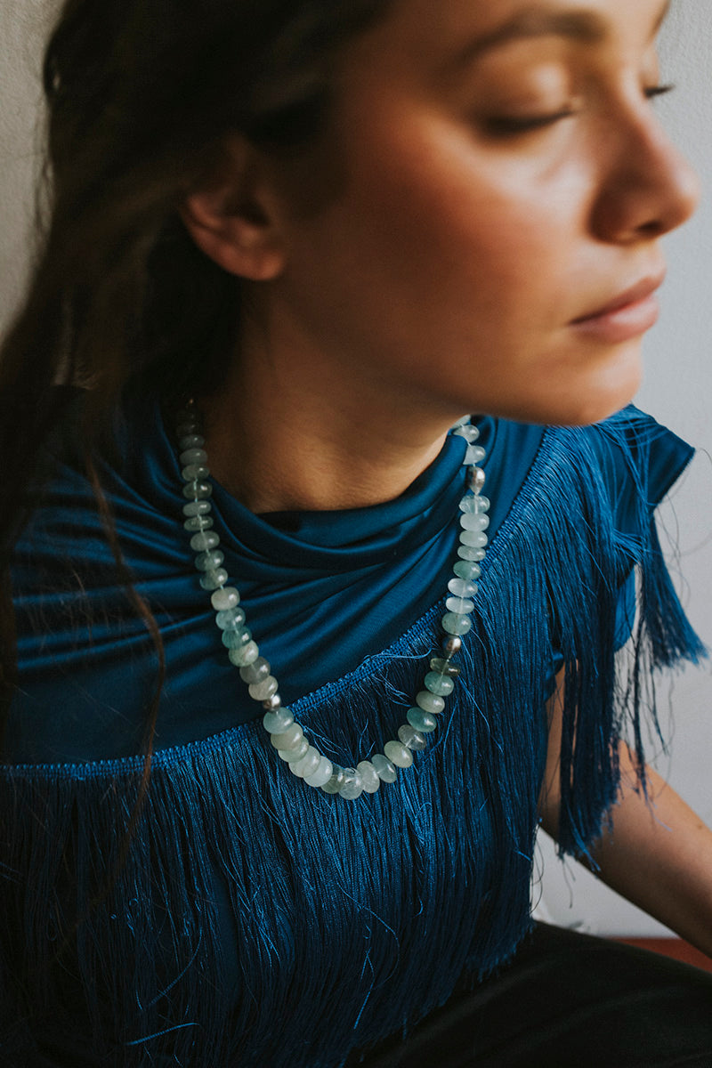Milky Aquamarine and Tahitian Pearl Necklace