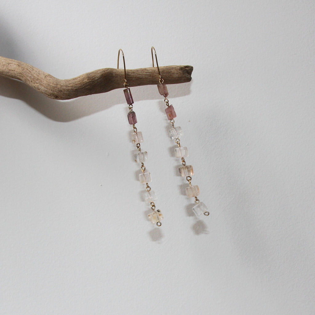 Imperial Topaz and Raw Pink Tourmaline Earrings