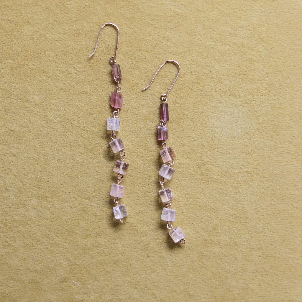 Imperial Topaz and Raw Pink Tourmaline Earrings