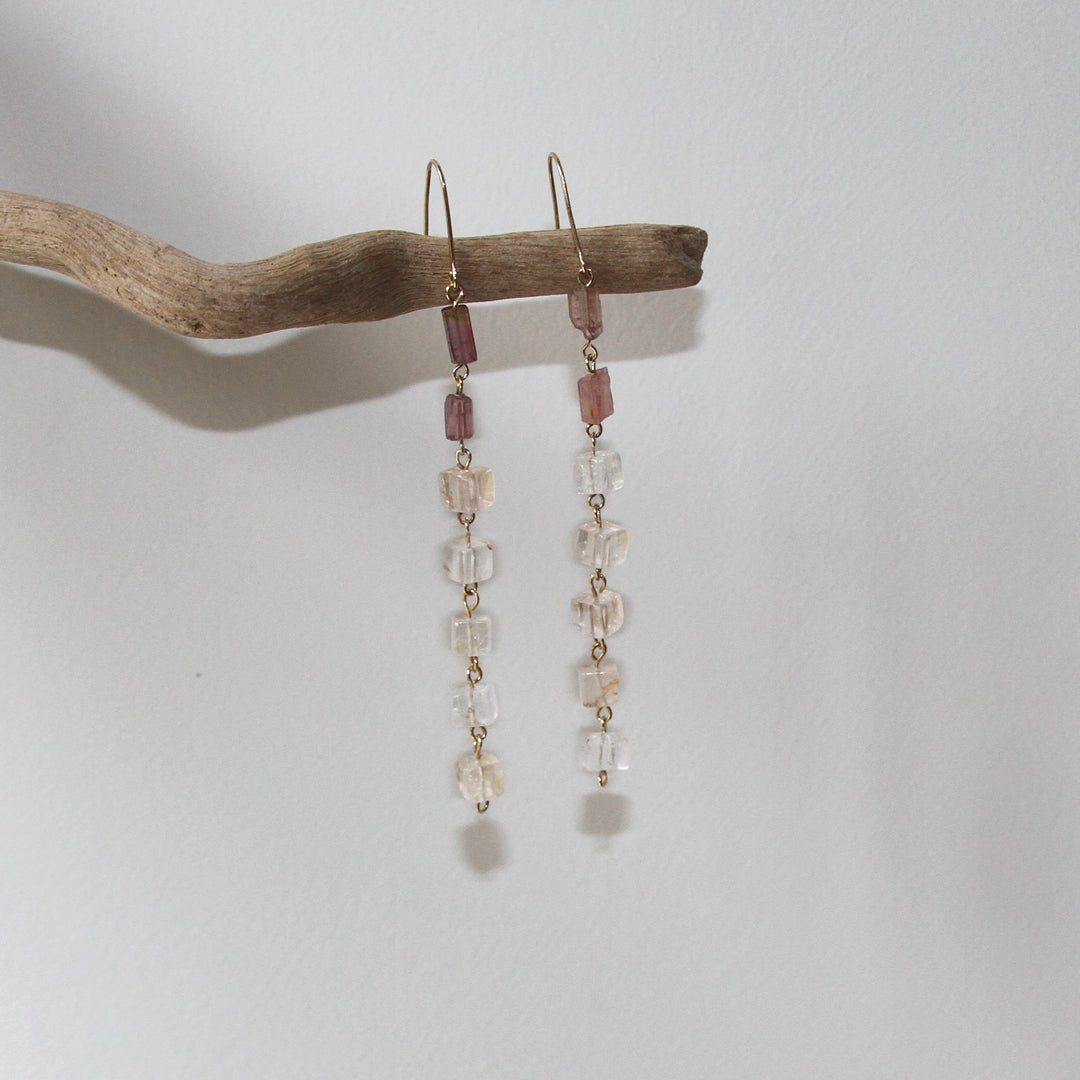 Imperial Topaz and Raw Pink Tourmaline Earrings