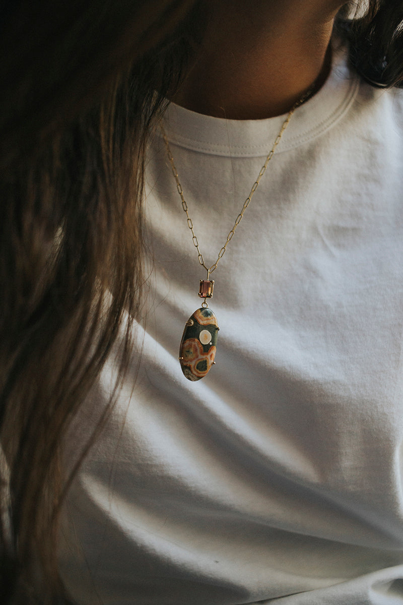 Ocean Jasper and Bi-Color Tourmaline Totem Pendant