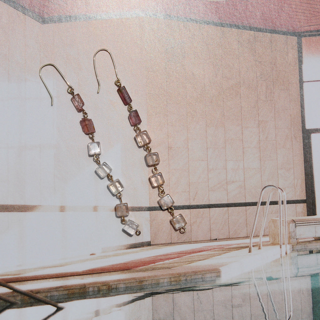 Imperial Topaz and Raw Pink Tourmaline Earrings