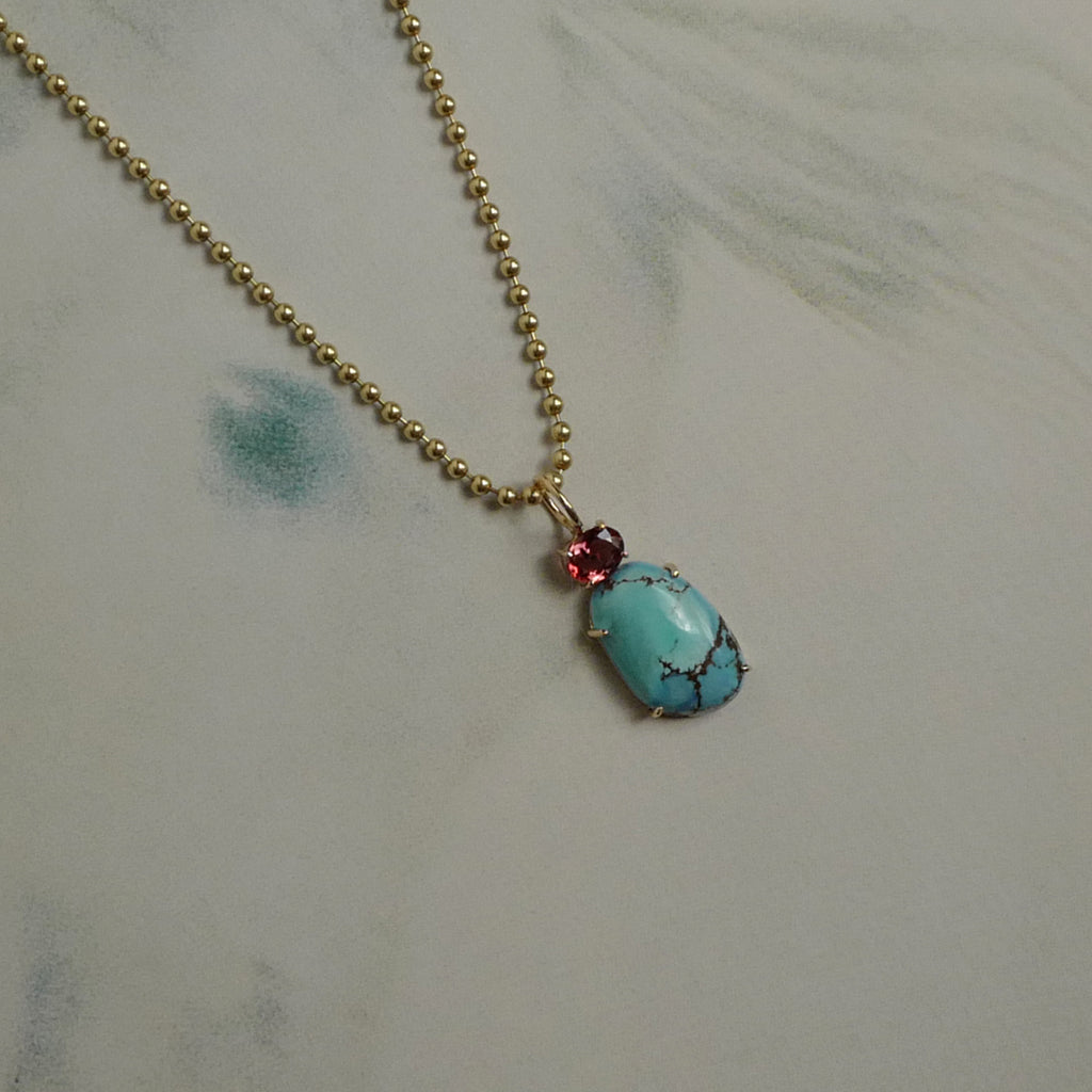 Golden Hills Turquoise and Pink Sapphire Totem Pendant