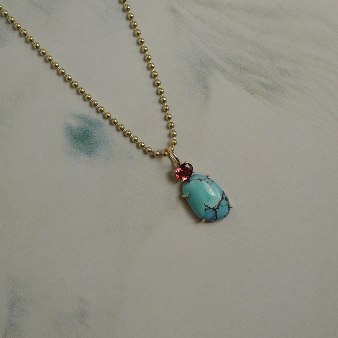 Golden Hills Turquoise and Pink Sapphire Totem Pendant