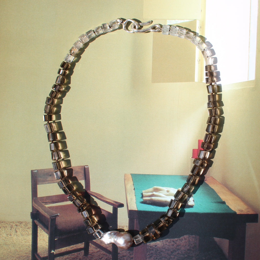 Smoky Quartz, Imperial Topaz and Baroque Pearl Necklace