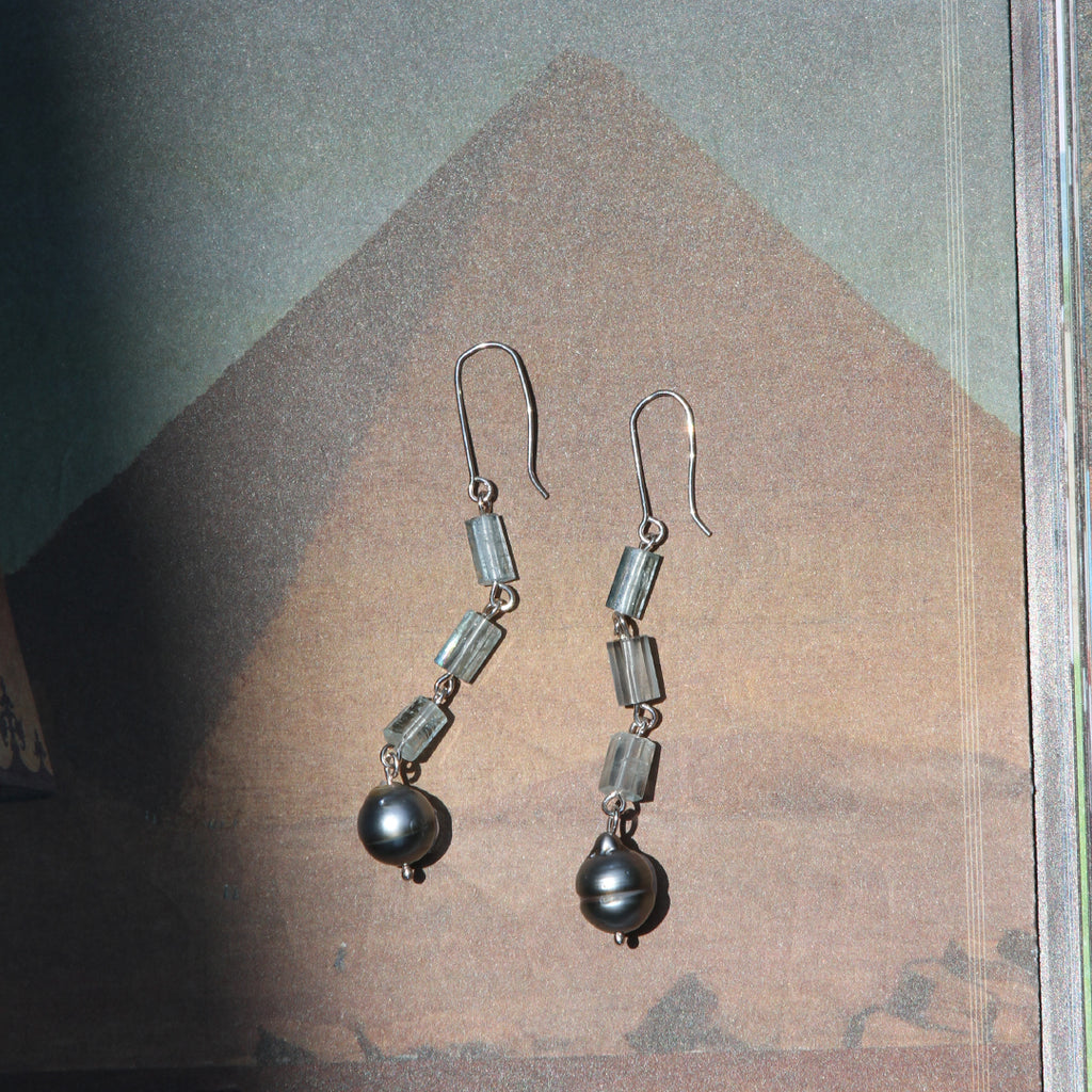 Raw Aquamarine and Keshi Pearl Earrings
