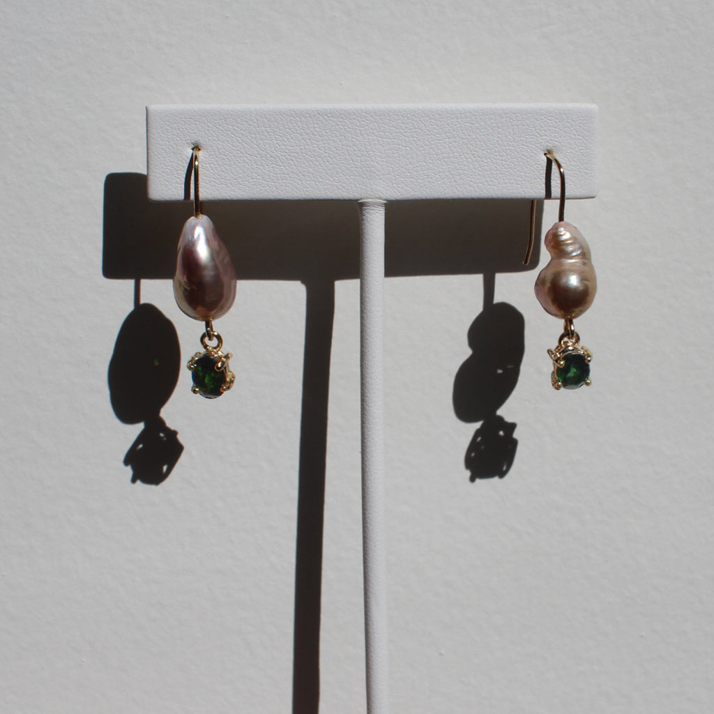 Pink Pearl And Tourmalines Earrings