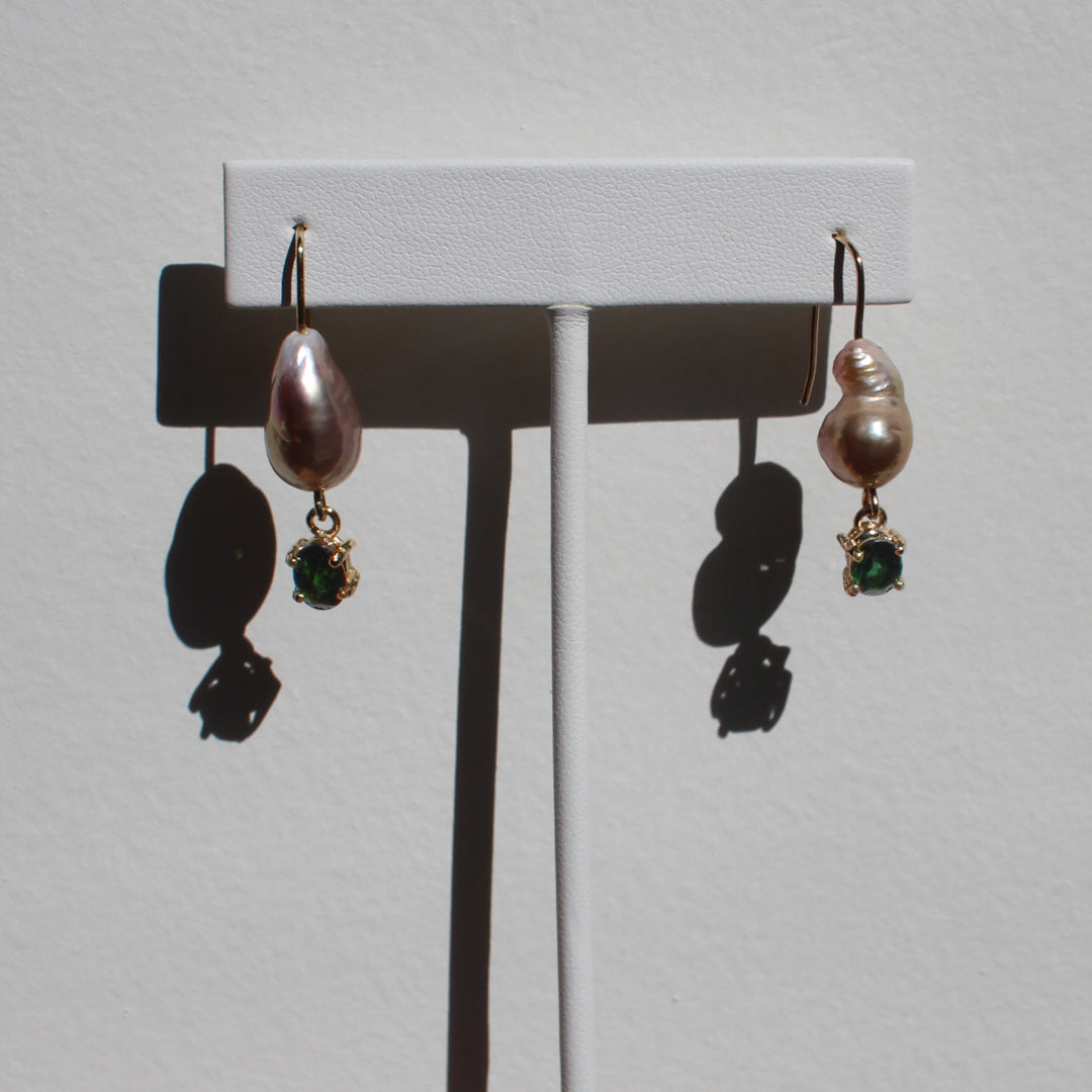 Pink Pearl And Tourmalines Earrings