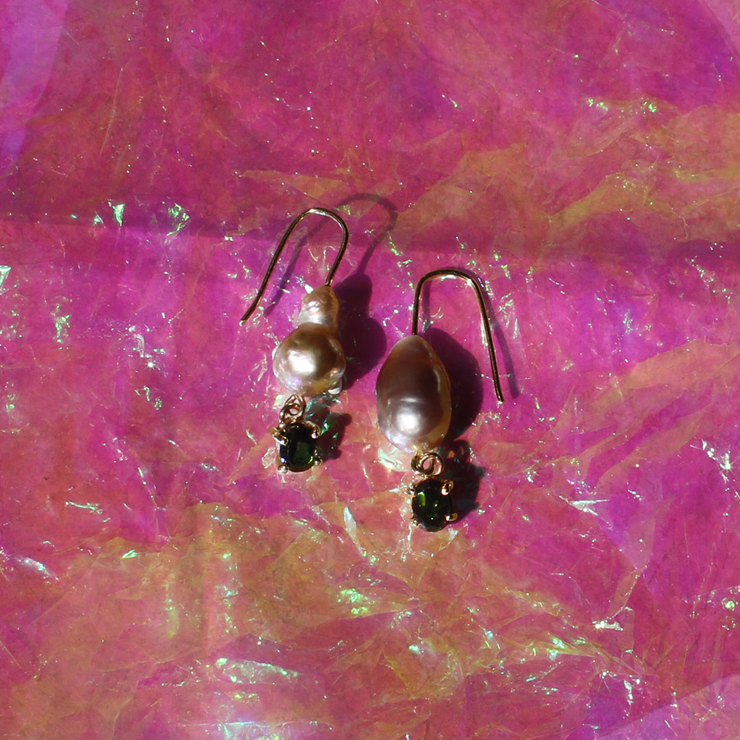 Pink Pearl And Tourmalines Earrings