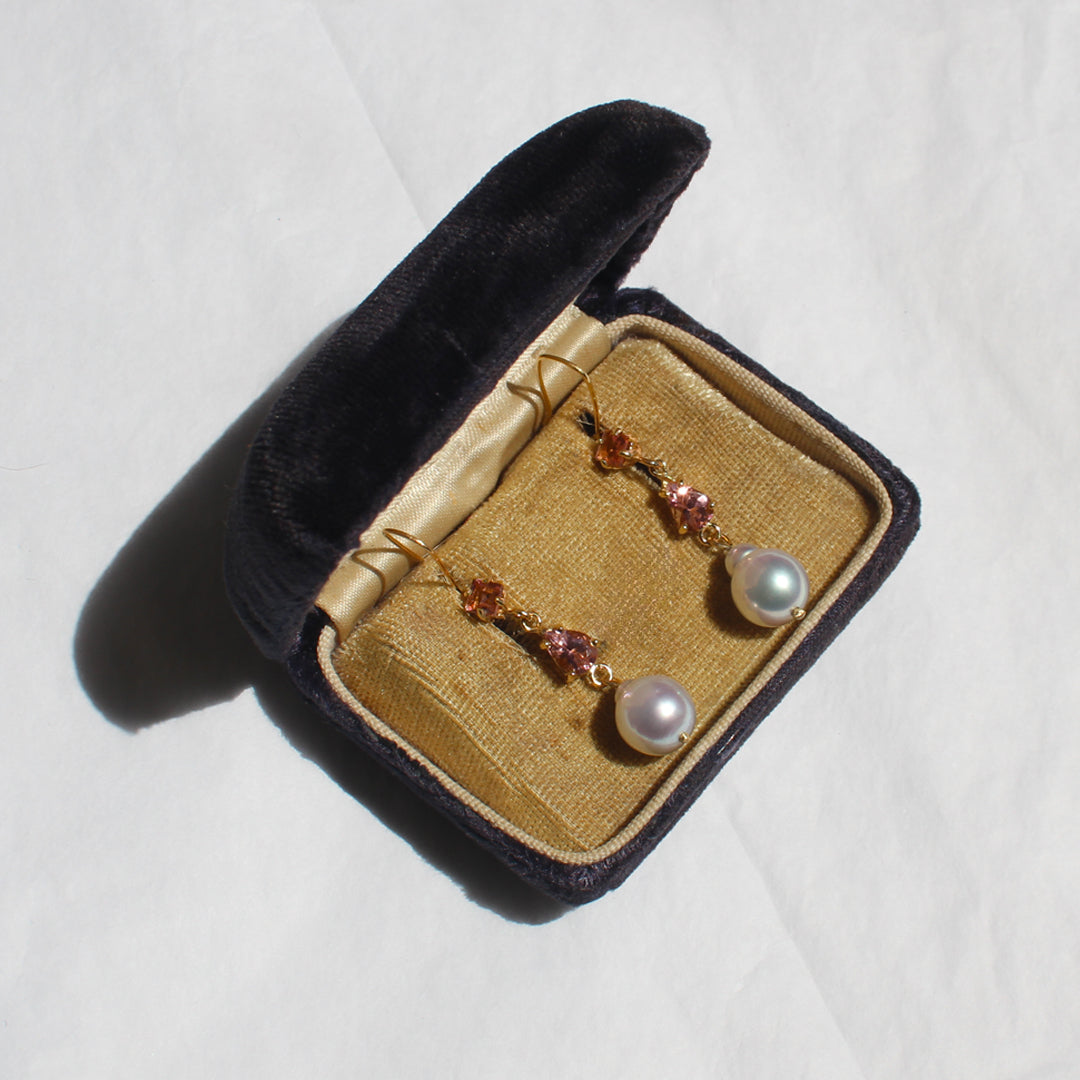 South Sea Pearl and Pink Tourmaline Earrings
