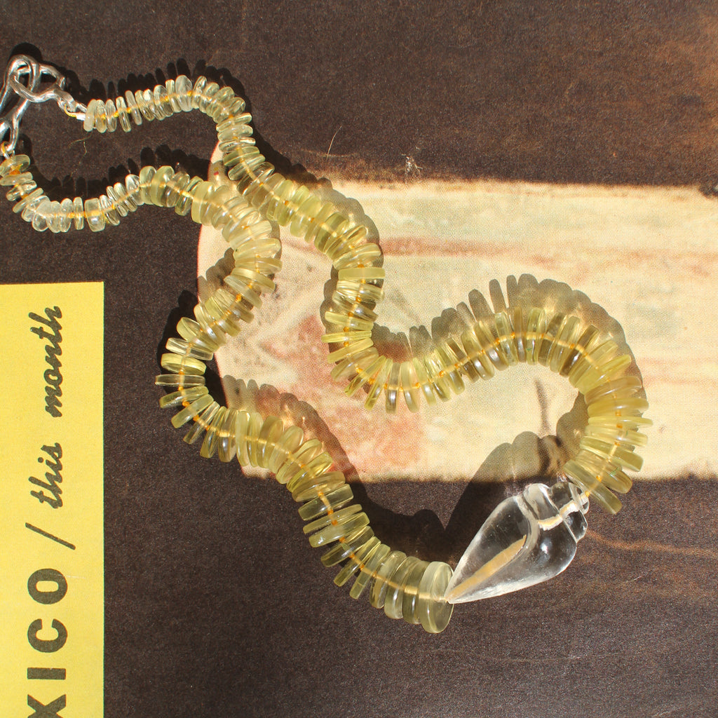 Yellow Quartz and Hand-Carved Rock Crystal Shell Necklace