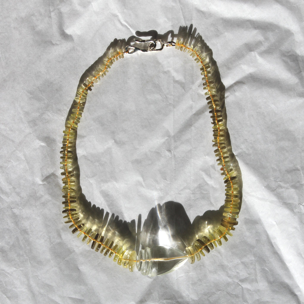 Yellow Quartz and Hand-Carved Rock Crystal Shell Necklace