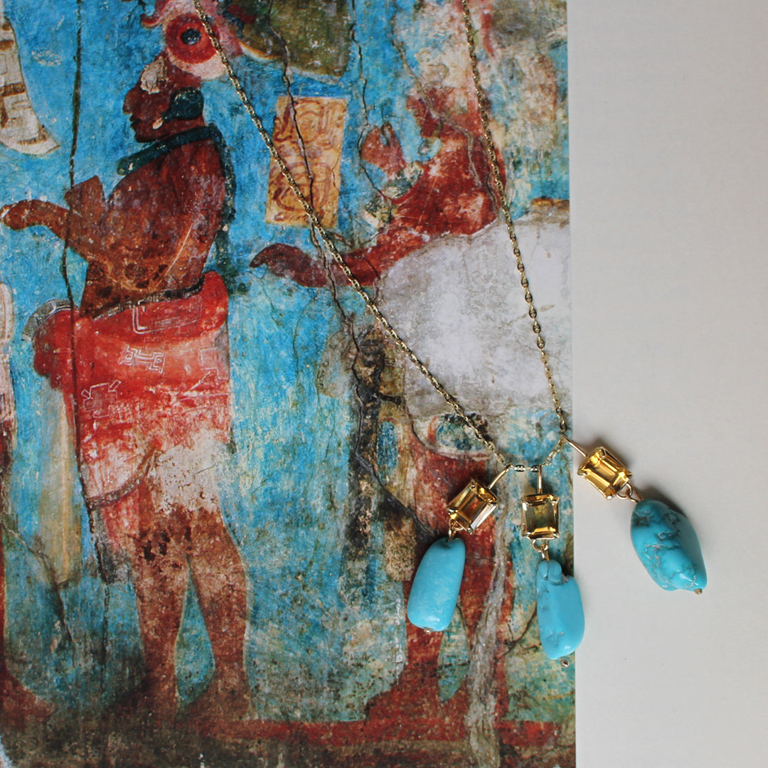 Citrine and Turquoise Totem Pendant