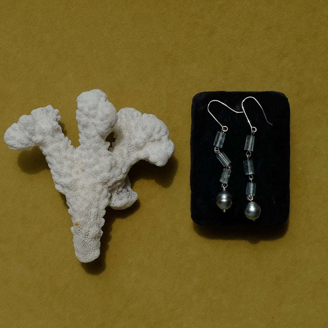 Raw Aquamarine and Keshi Pearl Earrings