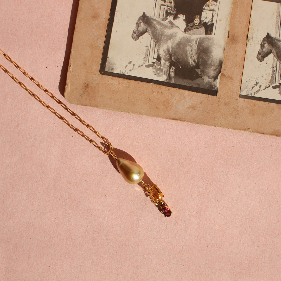Golden Pearl Citrine and Tourmaline Pendant.
