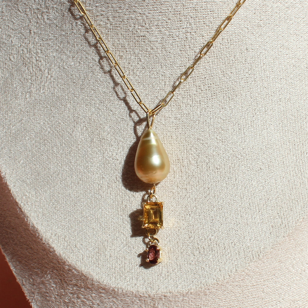 Golden Pearl Citrine and Tourmaline Pendant.