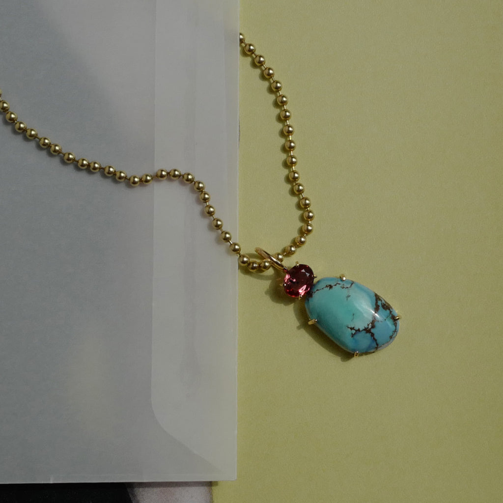 Golden Hills Turquoise and Pink Sapphire Totem Pendant