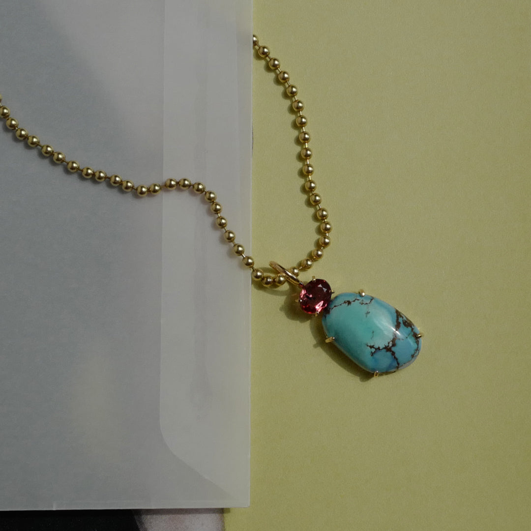 Golden Hills Turquoise and Pink Sapphire Totem Pendant