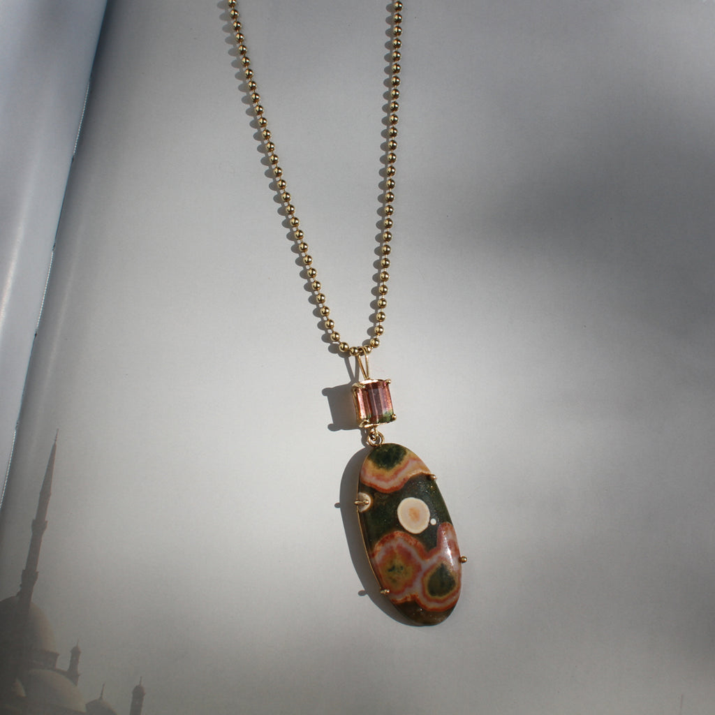 Ocean Jasper and Bi-Color Tourmaline Totem Pendant