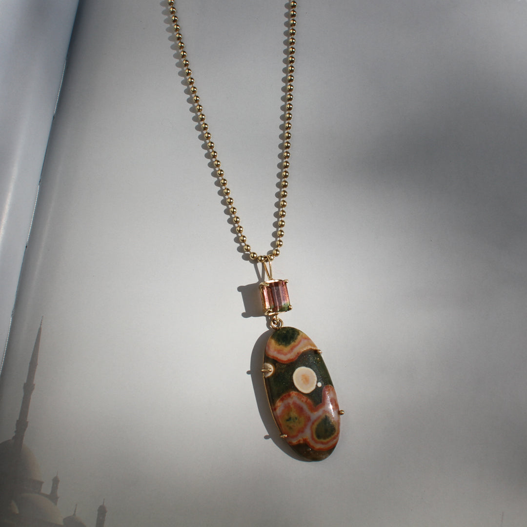Ocean Jasper and Bi-Color Tourmaline Totem Pendant