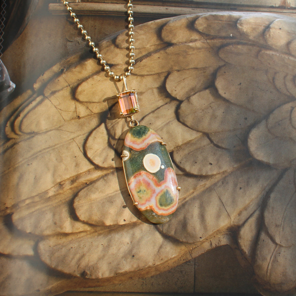 Ocean Jasper and Bi-Color Tourmaline Totem Pendant