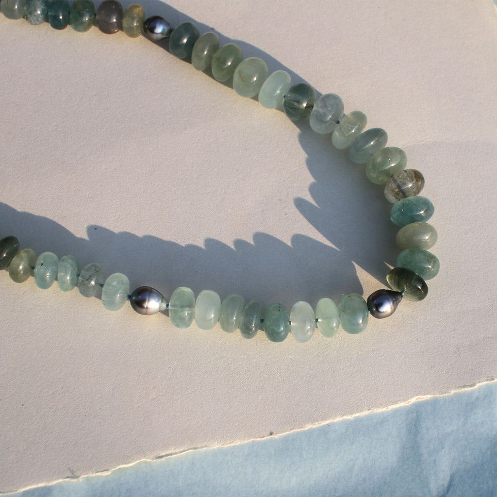 Milky Aquamarine and Tahitian Pearl Necklace