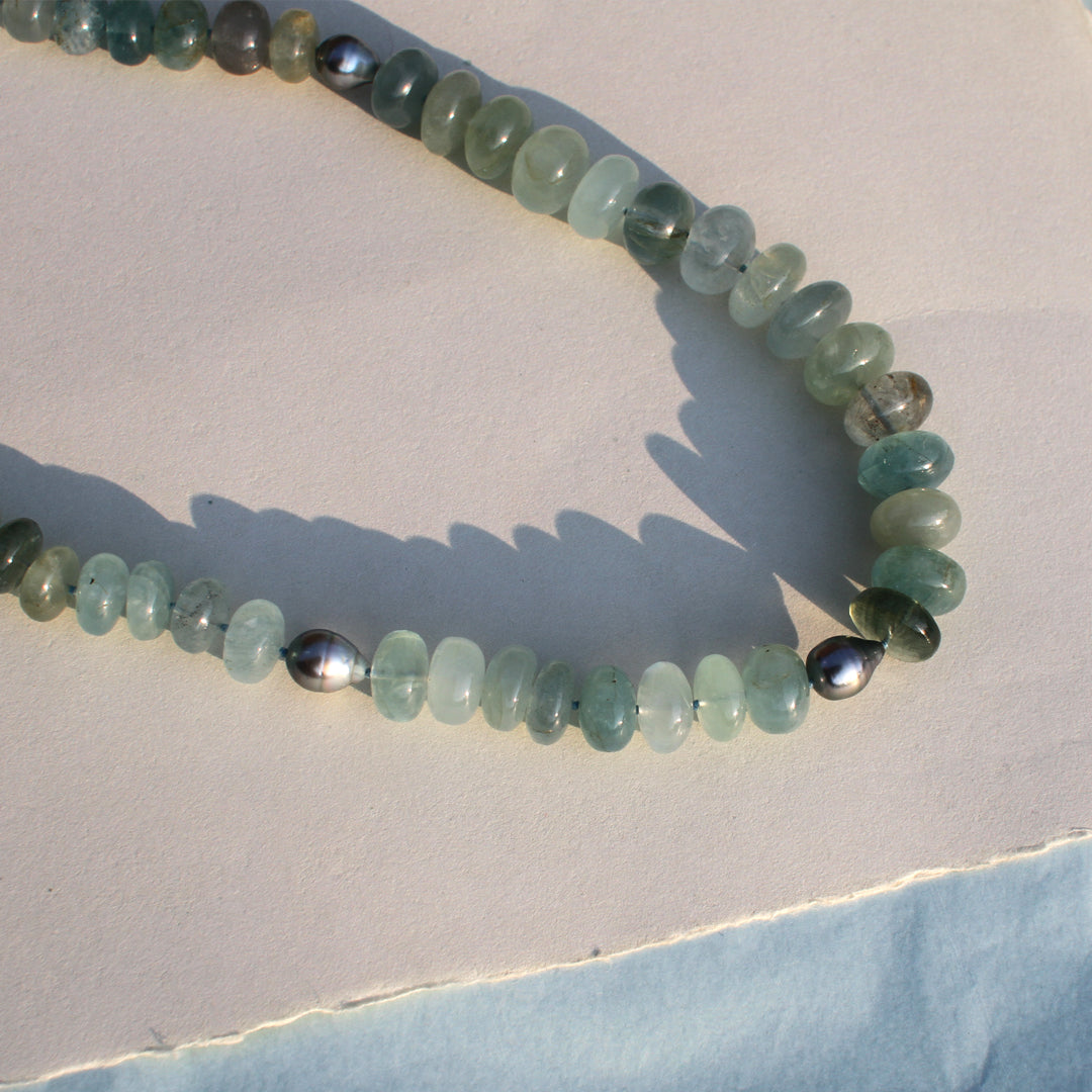 Milky Aquamarine and Tahitian Pearl Necklace
