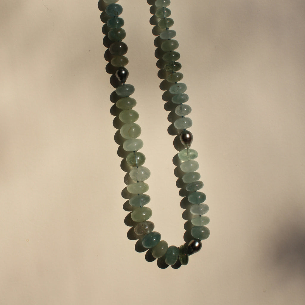 Milky Aquamarine and Tahitian Pearl Necklace