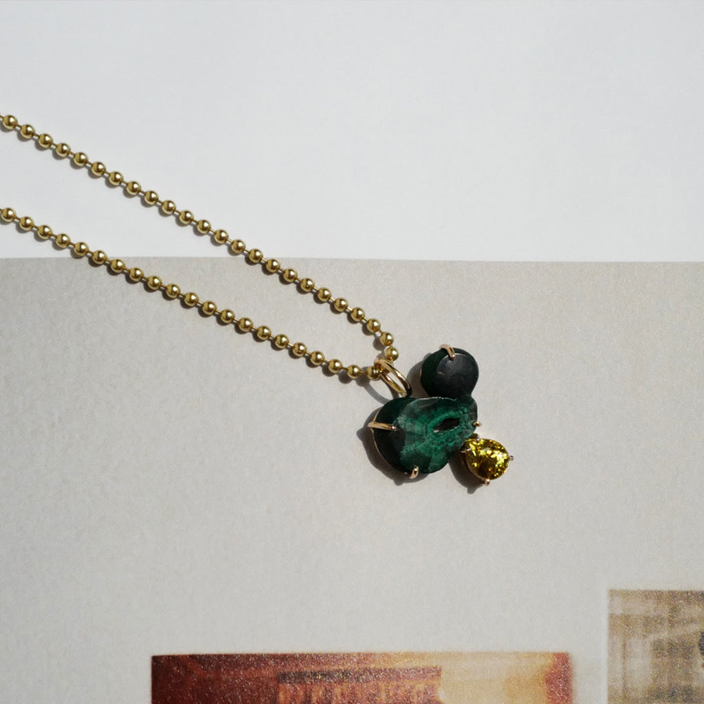 Malachite Stalactite and Yellow Garnet Totem Pendant