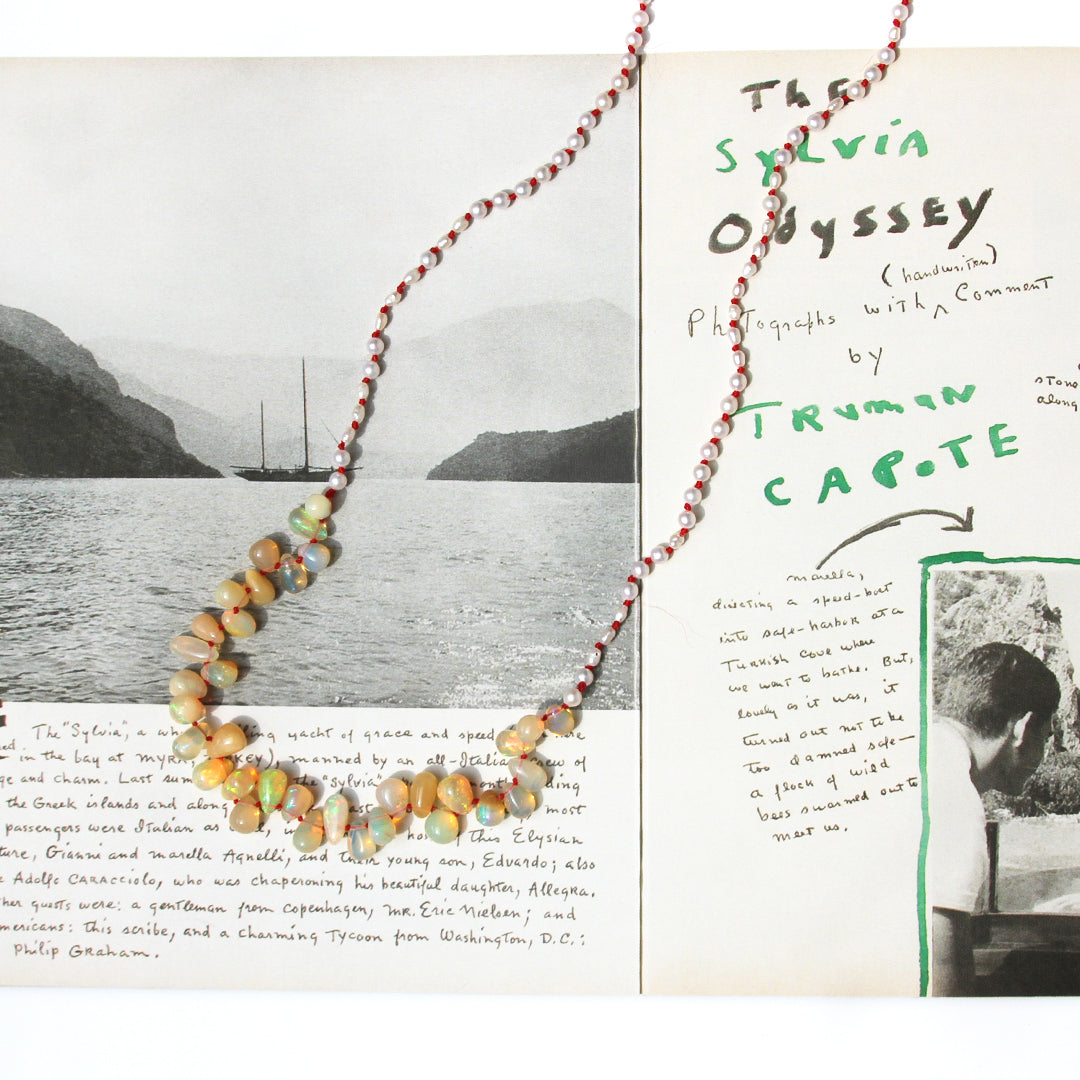 Ethiopian Opal and White Rice Pearl Necklace