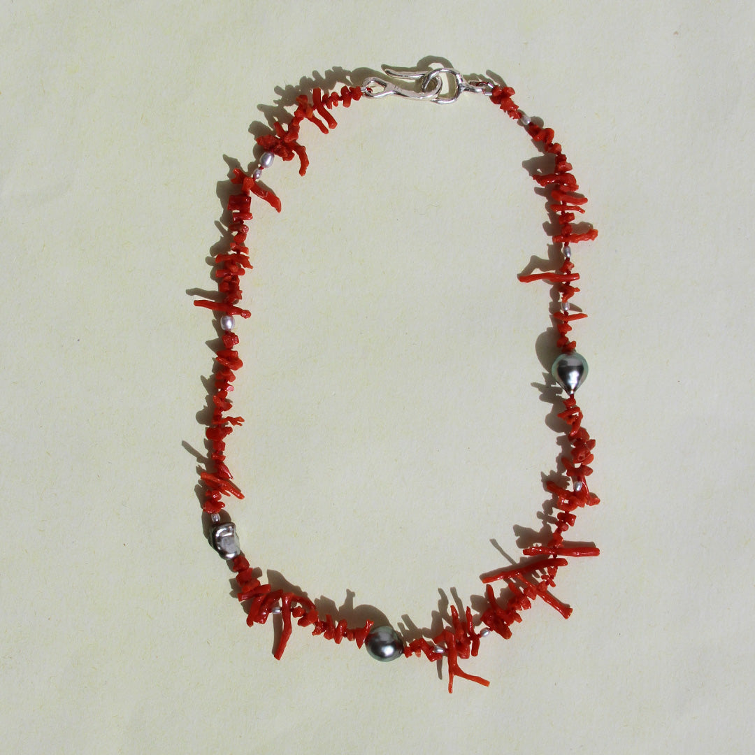 Red Coral and Pearl Necklace