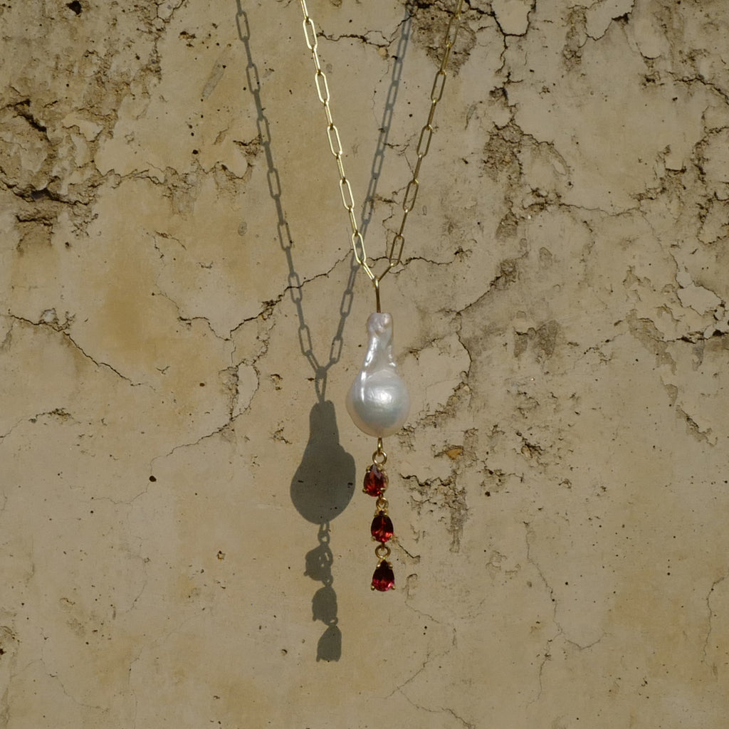 Baroque Pearl and Ruby Love Totem Pendant