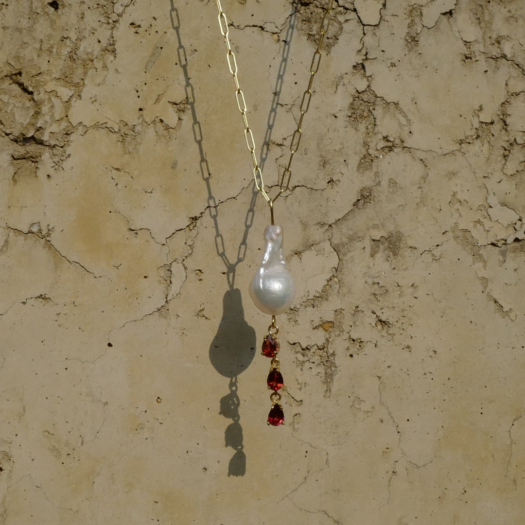 Baroque Pearl and Ruby Love Totem Pendant