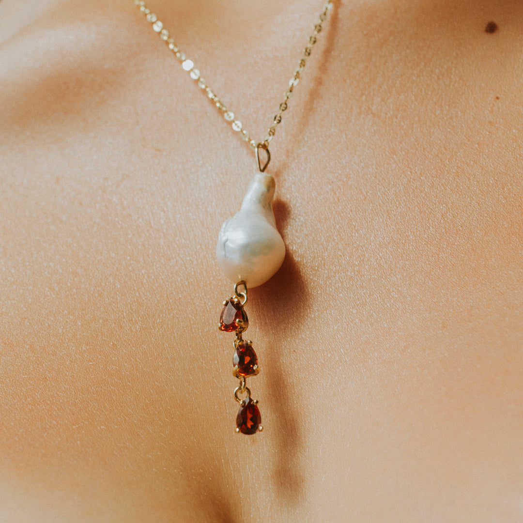 Baroque Pearl and Ruby Love Totem Pendant