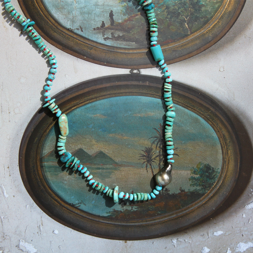 Turquoise and Tahitian Pearl Necklace