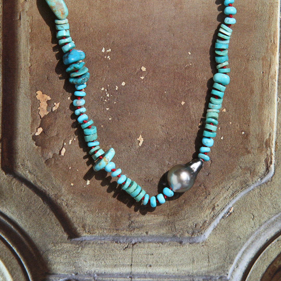 Turquoise and Tahitian Pearl Necklace