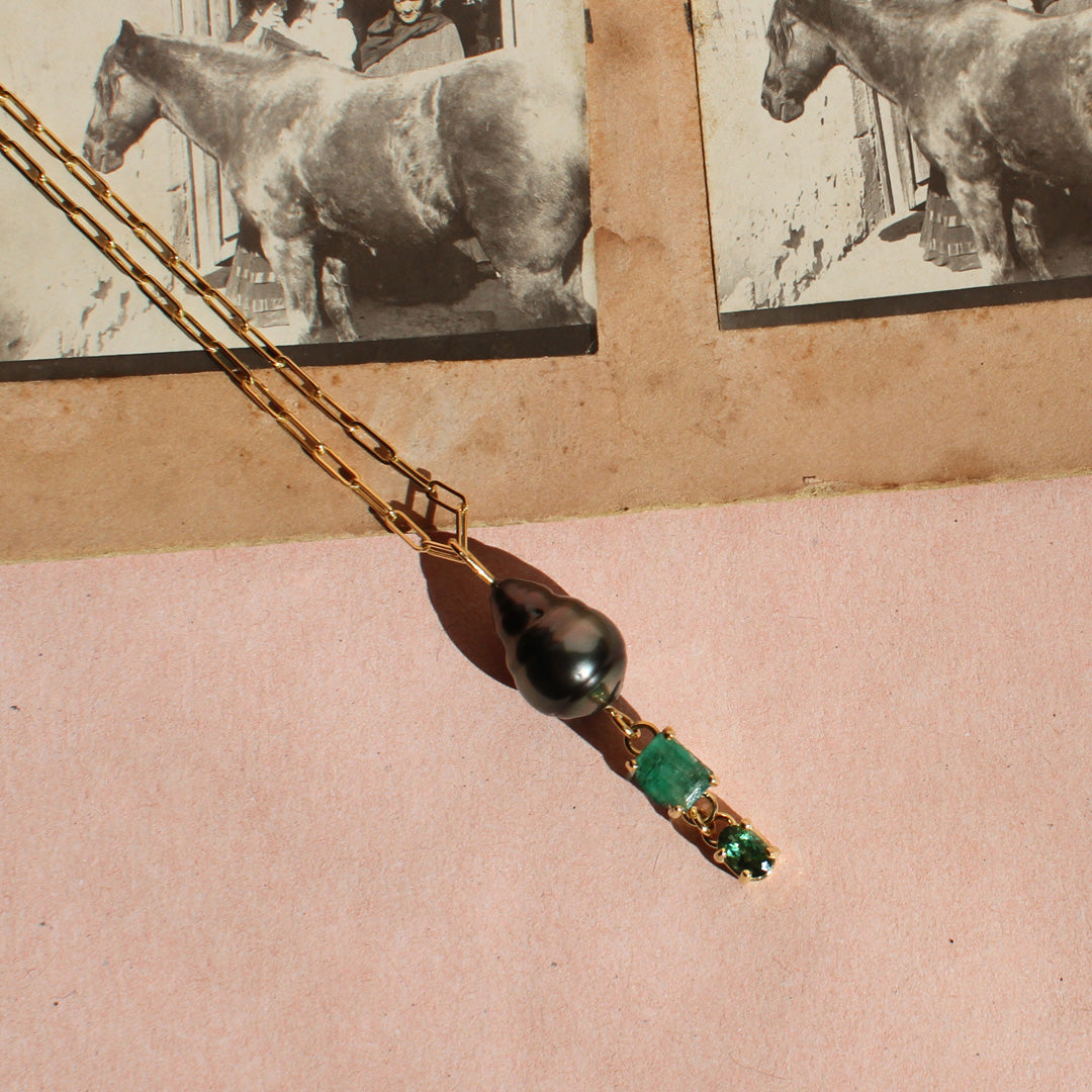 Tahitian, Emerald and Tourmaline Pendant.