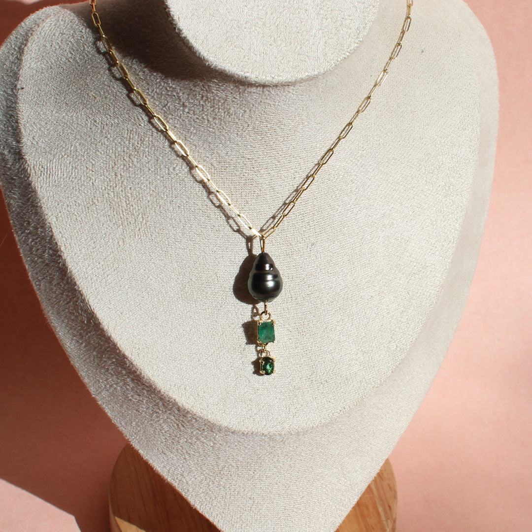 Tahitian, Emerald and Tourmaline Pendant.