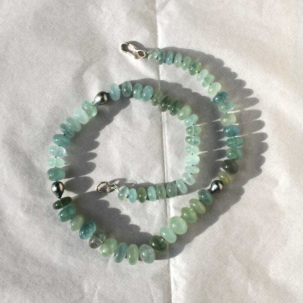 Milky Aquamarine and Tahitian Pearl Necklace