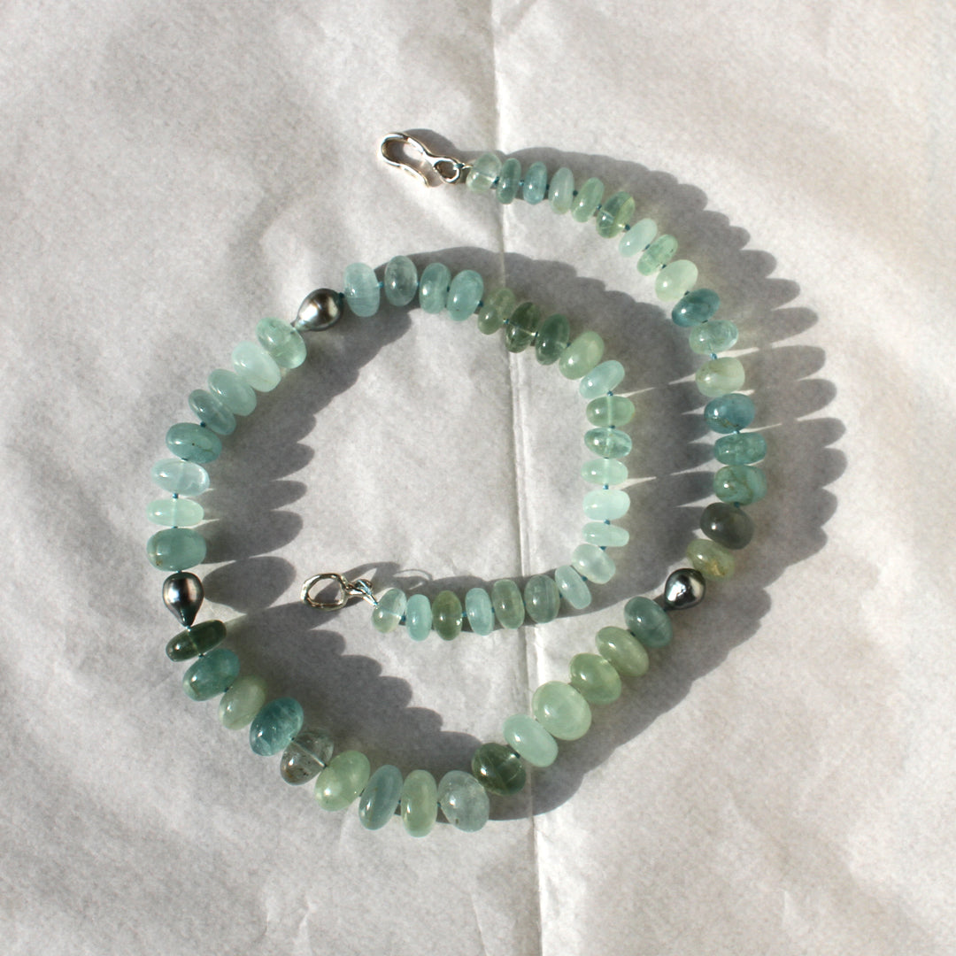Milky Aquamarine and Tahitian Pearl Necklace
