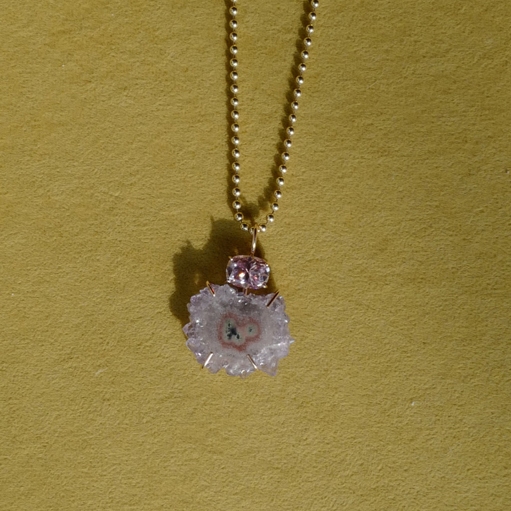 Amethyst Stalactite and Pink Lab-Grown Moissanite Totem Pendant