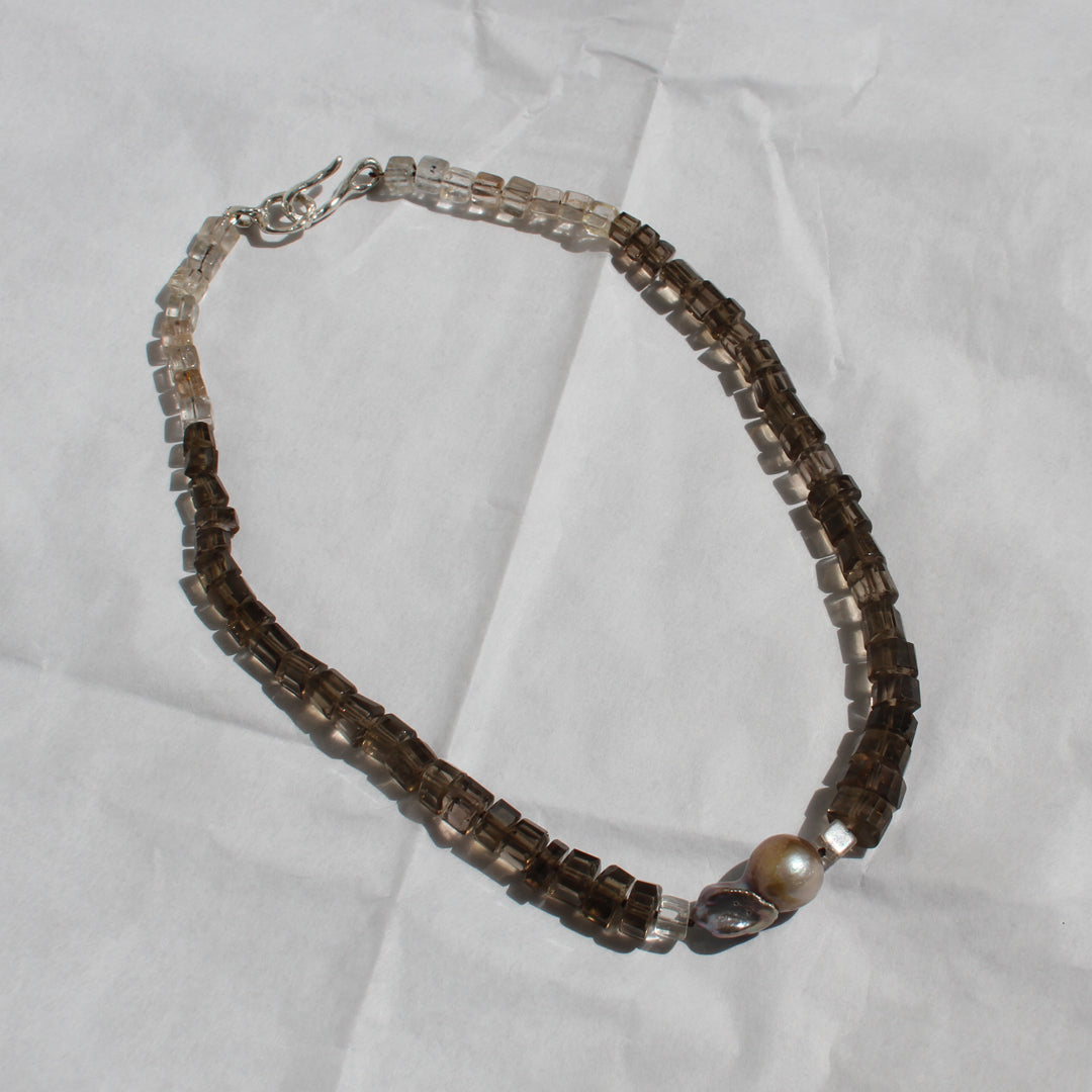 Smoky Quartz, Imperial Topaz and Baroque Pearl Necklace