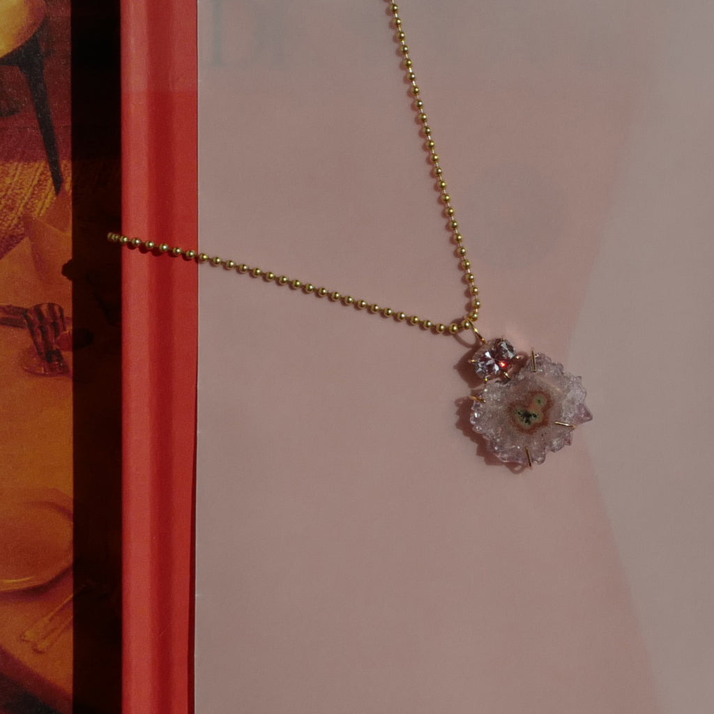 Amethyst Stalactite and Pink Lab-Grown Moissanite Totem Pendant
