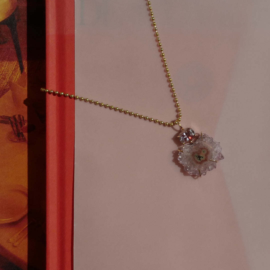 Amethyst Stalactite and Pink Lab-Grown Moissanite Totem Pendant